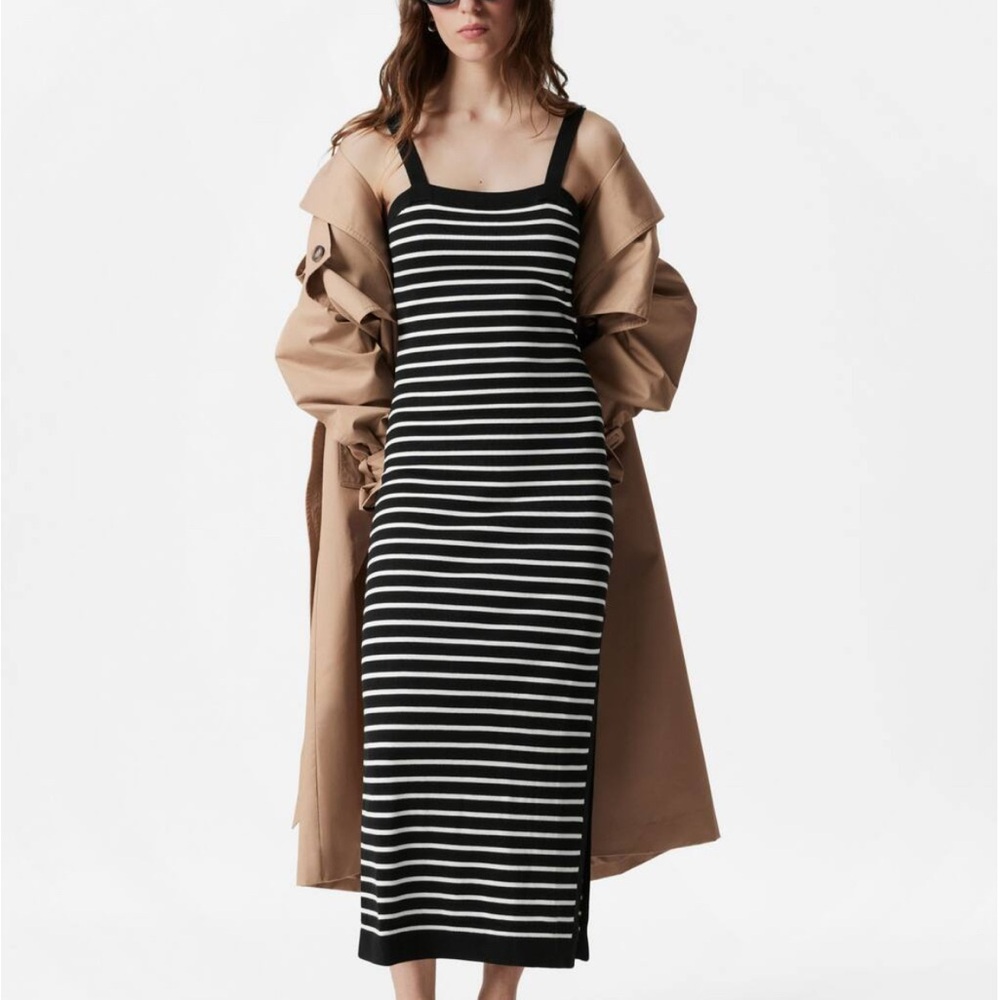 & Other Stories Black and White Striped Midi Dress